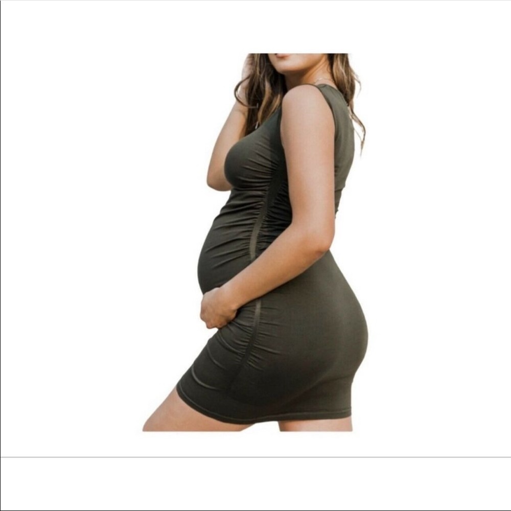 BLANQI Everyday Maternity wear green ruched sleeveless pregnancy dress small med